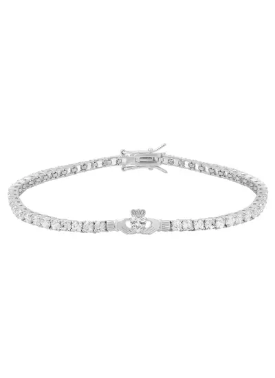 Sterling Silver Claddagh Bracelet With Cubic Zirconia